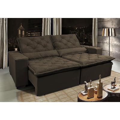 Sofá Lisboa 3,12m Retrátil, Reclinável com Molas no Assento Tecido Suede Velusoft Café - Cama InBox
