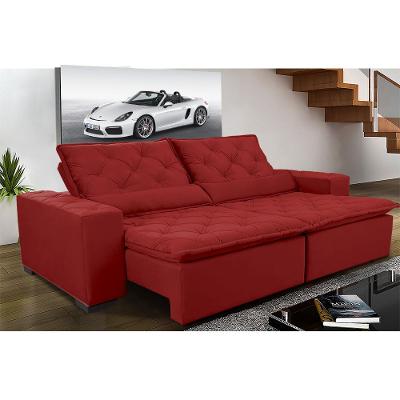 Sofá Magnum 2,02m Retrátil, Reclinável, Molas e Almofadas Lombar Suede Vermelho Cama InBox
