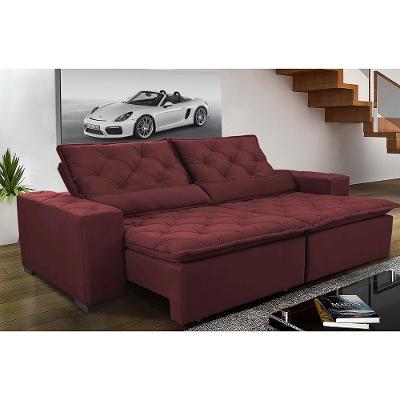 Sofá Magnum 2,02m Retrátil, Reclinável com Molas e Almofadas Lombar Tecido Suede Velusoft Vinho