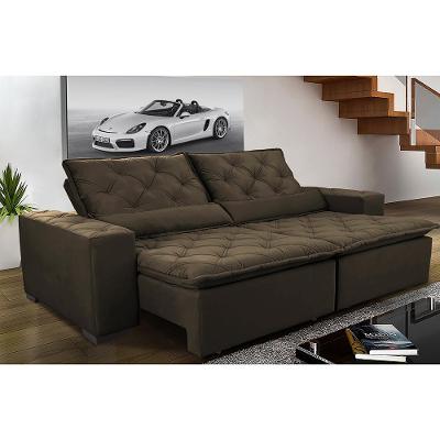 Sofá Magnum 2,02m Retrátil, Reclinável com Molas e Almofadas Lombar Tecido Suede Velusoft Café