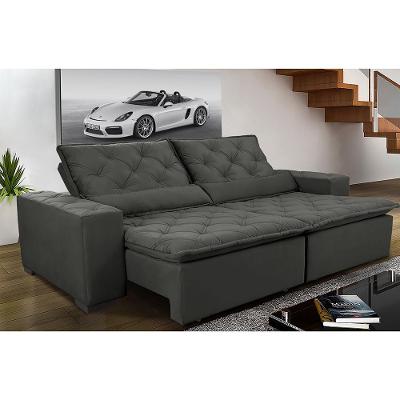 Sofá Magnum 2,02m Retrátil, Reclinável com Molas e Almofadas Lombar Tecido Suede Velusoft Grafite