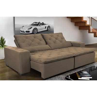 Sofá Magnum 2,02m Retrátil, Reclinável com Molas e Almofadas Lombar Tecido Suede Velusoft Castor