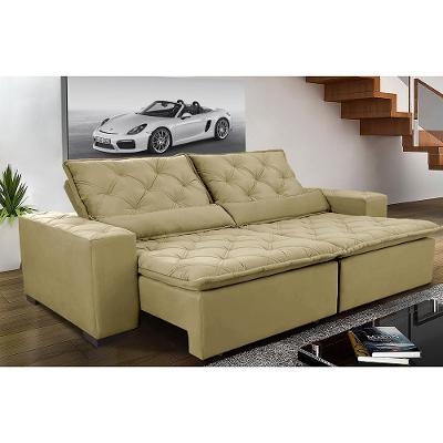 Sofá Magnum 2,02m Retrátil, Reclinável com Molas e Almofadas Lombar Tecido Suede Velusoft Bege