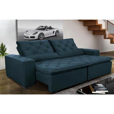 Sofá Magnum 2,02m Retrátil, Reclinável com Molas e Almofadas Lombar Tecido Suede Velusoft Azul