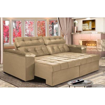 Sofá New Itália 2,72 Mts Retrátil e Reclinável Tecido Suede Marrom CAST0R - Cama InBox
