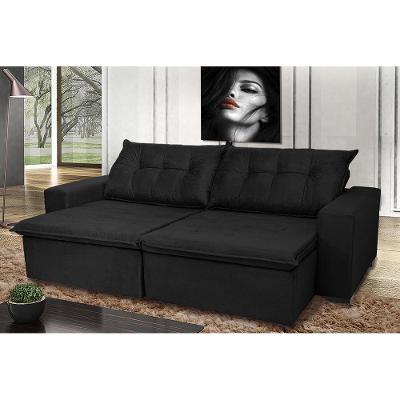 Sofá Montenegro 3,12 Mts Retrátil, Reclinável com Molas e 2 Almofadas Lombar Tecido Suede Preto