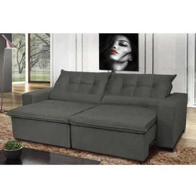 Sofá Montenegro 2,32 Mts Retrátil, Reclinável com Molas e 2 Almofadas Lombar Tecido Suede Cinza