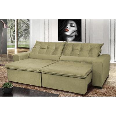 Sofá Montenegro 2,32 Mts Retrátil, Reclinável com Molas e 2 Almofadas Lombar Tecido Suede Castor
