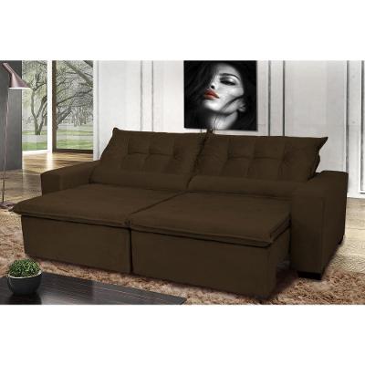 Sofá Montenegro 2,02 Mts Retrátil, Reclinável com Molas e 2 Almofadas Lombar Tecido Suede Café