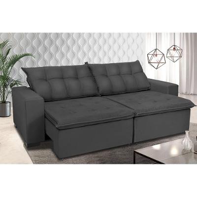 Sofá Retrátil e Reclinavel Oklahoma 2,12 Mts Com Molas e Pillow no Assento Tecido Suede Cinza