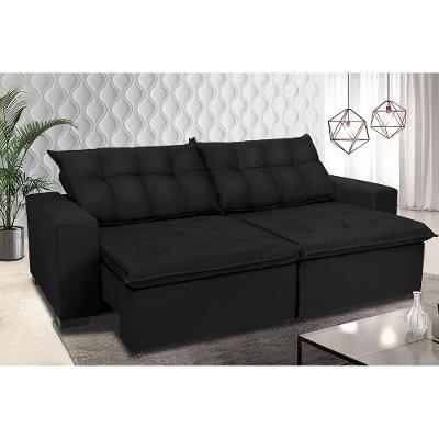 Sofá Retrátil e Reclinavel Oklahoma 3,12 Mts Com Molas e Pillow no Assento Tecido Suede Preto - Cama InBox