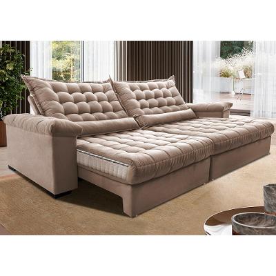 Sofá Retrátil e Reclinável 2,15m Molas Ensacadas Cama inBox Big Space com Bordado 3D Velusoft Bege