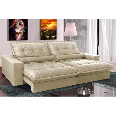 Sofá Retrátil e Reclinável 2,12m com Molas Ensacadas Cama inBox Soft Tecido Suede Bege