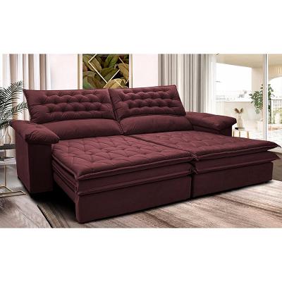 Sofá Retrátil e Reclinável 2,12m Molas Ensacadas Cama inBox Alemanha com Espuma Viscoelástico Velusoft Vinho