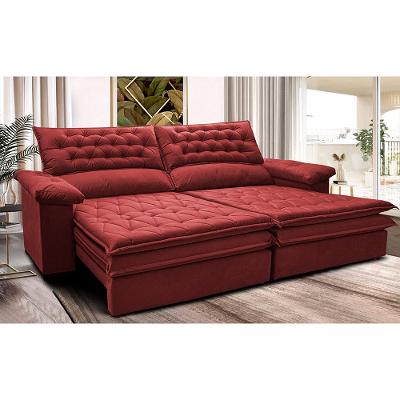 Sofá Retrátil e Reclinável 2,12m Molas Ensacadas Cama inBox Alemanha com Espuma Viscoelástico Velusoft Vermelho
