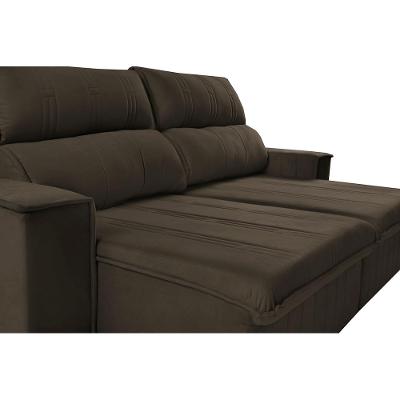 Sofá Retrátil e Reclinável 2,30m Cama inBox Flórida com Molas e Bordado 3D Velusoft Café