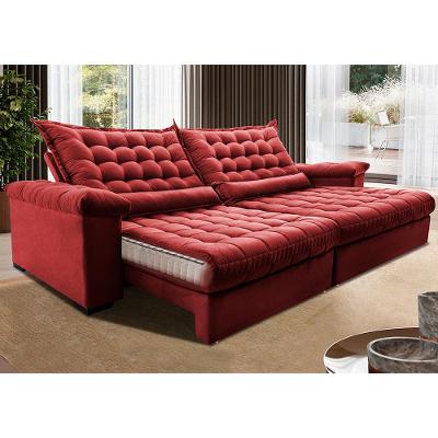 Sofá Retrátil e Reclinável 2,15m Molas Ensacadas Cama inBox Big Space com Bordado Velusoft Vermelho