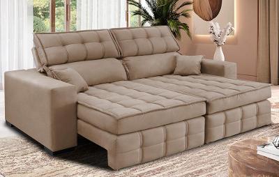 Sofá Retrátil e Reclinável 2,20m Molas Ensacadas e Costura Tripla Cama inBox Nobre Suede Bege