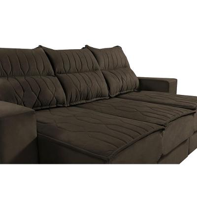 Sofá Retrátil e Reclinável 2,25m Cama inBox Canadá com Molas Velusoft Café