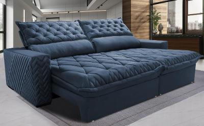 Sofá Retrátil e Reclinável 2,15m Molas Ensacadas Cama inBox Spazus com Bordado 3D Velusoft Azul