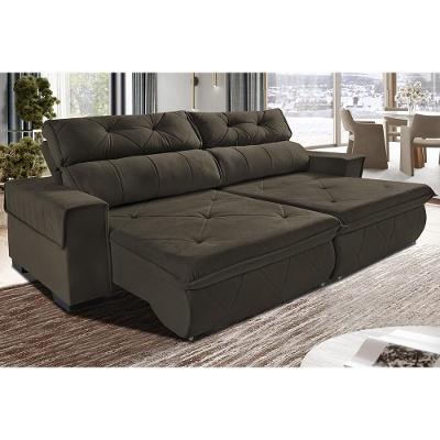 Sofá Retrátil e Reclinável 2,50m Cama inBox Tókio com Molas e Bordado 3D Velusoft Café