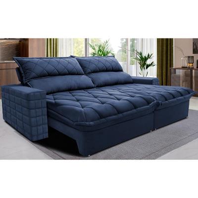 Sofá Retrátil e Reclinável 2,35m Molas Ensacadas Cama inBox Elegance com ThermoGel Velusoft Azul