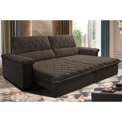 Sofá Retrátil e Reclinável 2,35m Molas Ensacadas Cama inBox Big Home com Bordado 3D Velusoft Café