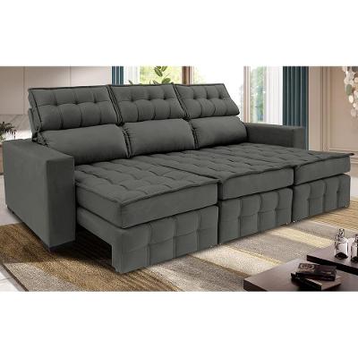 Sofá Retrátil e Reclinável 2,50m Molas Ensacadas e Costura Tripla Cama inBox Nobre Suede Cinza