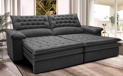 Sofá Retrátil e Reclinável 2,52m Molas Ensacadas Cama inBox Alemanha com Espuma Viscoelástico Velusoft Cinza