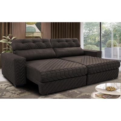 Sofá Retrátil e Reclinável 2,55m Molas Ensacadas Cama inBox Style Thermo Gel Linho Marrom