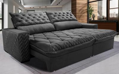 Sofá Retrátil e Reclinável 2,95m Molas Ensacadas Cama inBox Spazus com Bordado 3D Velusoft Cinza