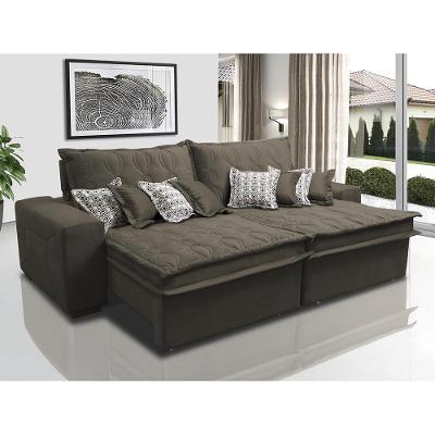 Sofá Retrátil e Reclinável 3,12m com Molas Ensacadas Cama Inbox Supreme Tecido Suede Velusoft Café