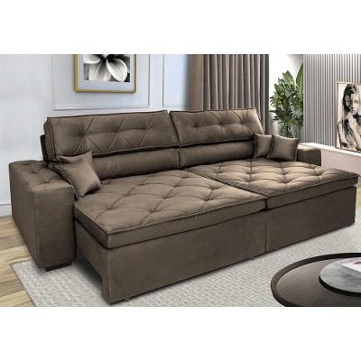 Sofá Retrátil e Reclinável 3,12m com Molas Cama inBox Estilo Suede Velusoft Café