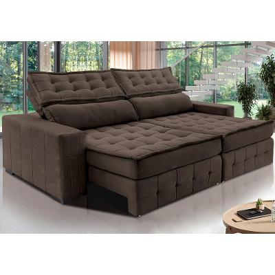 Sofá Retrátil e Reclinável 3,15m Cama inBox Big Puffer com SoftGel D40 Velupluma Café