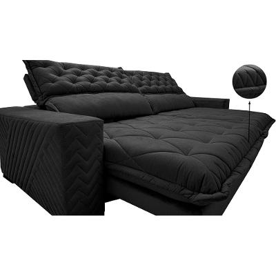 Sofá Retrátil e Reclinável 3,15m Molas Ensacadas Cama inBox Spazus com Bordado 3D Velusoft Preto