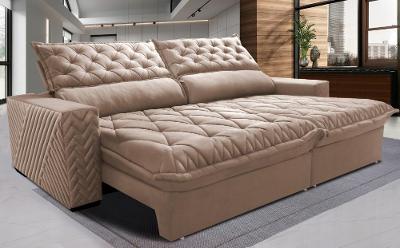 Sofá Retrátil e Reclinável 3,15m Molas Ensacadas Cama inBox Spazus com Bordado 3D Velusoft Bege