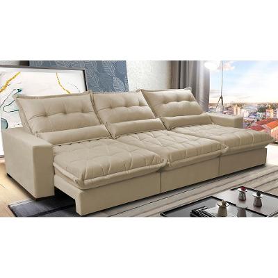 Sofá Retrátil e Reclinável 3,82m com Molas Ensacadas Cama Inbox Soft Tecido Suede Velusoft Bege