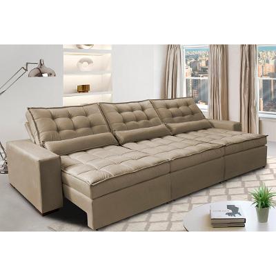 Sofá Retrátil e Reclinável 3,52m com Molas Ensacadas Cama Inbox Gold Tecido Suede Velusoft Castor