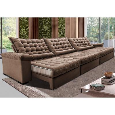 Sofá Retrátil e Reclinável 3,55m Molas Ensacadas Cama inBox Big Space com Bordado 3D Velusoft Castor