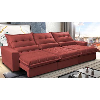 Sofá Retrátil e Reclinável 3,52m com Molas Ensacadas Cama Inbox Soft Tecido Suede Velusoft Vermelho