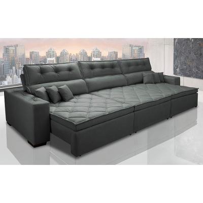 Sofá Retrátil e Reclinável 3,52m Austin com Molas no Assento Tecido Suede Velusoft Cinza