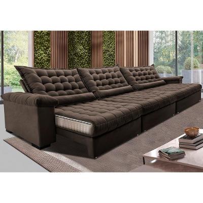 Sofá Retrátil e Reclinável 4,15m Molas Ensacadas Cama inBox Big Space com Bordado 3D Velusoft Café