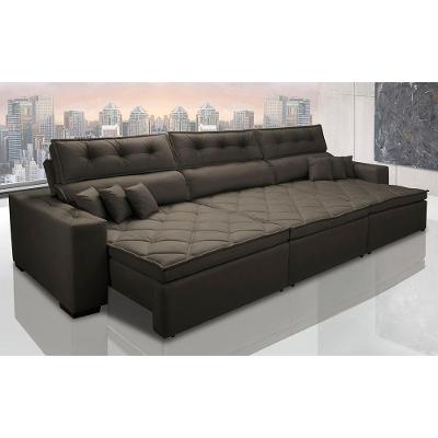 Sofá Retrátil e Reclinável 4,12m Austin com Molas no Assento Tecido Suede Velusoft Café