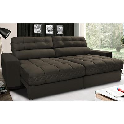 Sofá Retrátil e Reclinável com Molas Ensacadas Cama inBox Master 2,52m Tecido Suede Café