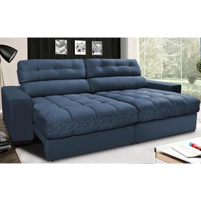 Sofá Retrátil e Reclinável com Molas Ensacadas Cama inBox Master 2,52m Tecido Suede Azul