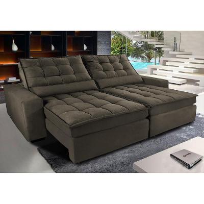 Sofá Retrátil e Reclinável com Molas Ensacadas Cama inBox Gold 2,52m Tecido Suede Velusoft Café