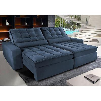 Sofá Retrátil e Reclinável com Molas Ensacadas Cama inBox Gold 2,52m Tecido Suede Velusoft Azul