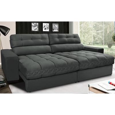 Sofá Retrátil e Reclinável com Molas Ensacadas Cama inBox Master 2,52m Tecido Suede Cinza
