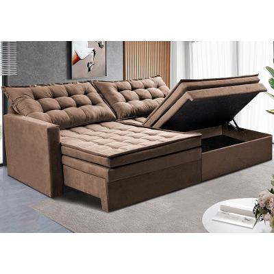 Sofá Sem Caixa Retrátil Baú 1,60m Cama inBox Secret Suede Velusoft Bege