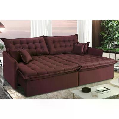 Sofá Sem Caixa Retrátil e Reclinável 1,95m Cama inBox Versátil Suede Velusoft Vinho
